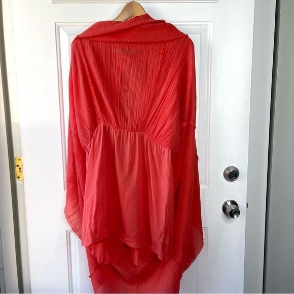 Free People Toosaloosa Slub Meadows Midi Coral Orange Dress Size Medium - Picture 10 of 11